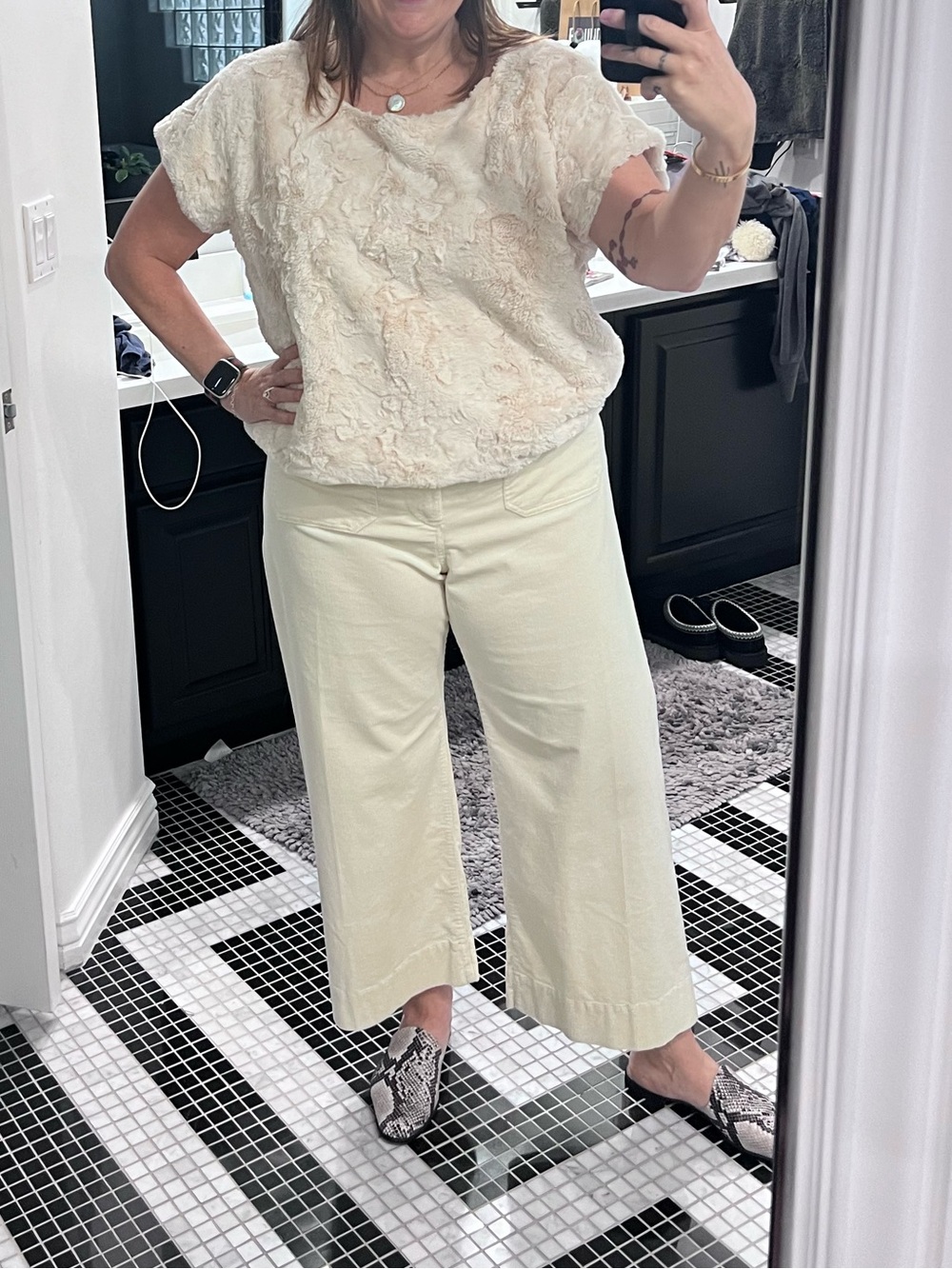 Anthropologie Maeve Colette Cream High Rise Cropped Corduroy Pants Size 33 - Picture 3 of 7